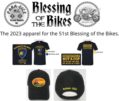The 2023 apparel for the 51st Blessing of the Bikes.
